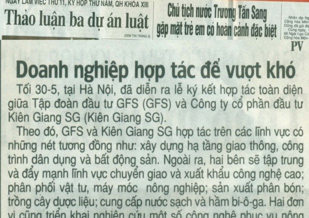 Tin báo Nhân dân - Lễ ký kết hợp đồng toàn diện giữa Tập đoàn GFS và Kiên Giang SG